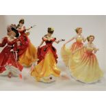 Five Royal Doulton figurines to include Belle HN3703 (x2), Deborah HN3644 (x2), and Patricia HN3365,