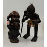 A souvenir African carved ebony tribal figure, h.46cm; together with one other figure of a monkey (