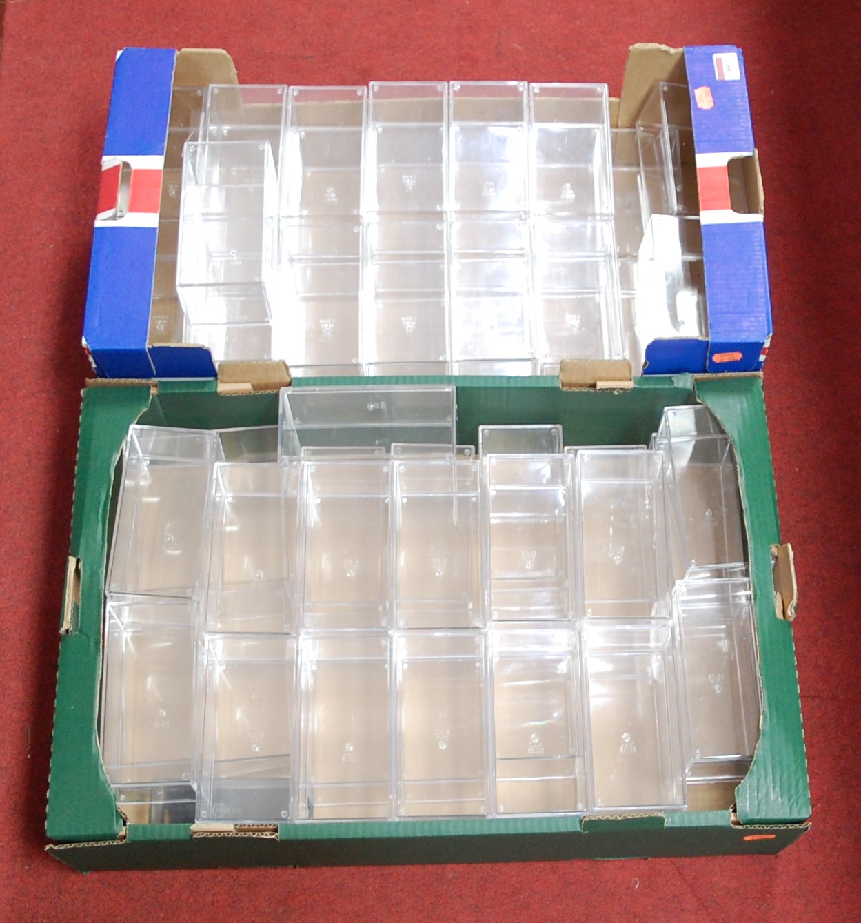 Two boxes of perspex display cases