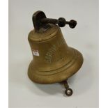 A large bronze bell with iron wall fitting incised Baron Ruzette