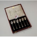 Six silver teaspoons in fitted leather case