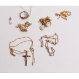A quantity of principally 9ct gold wares, to include finelink neck chains, pendants, hoop earrings