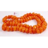 A Burmese beaded amber long necklace 240g, length 90cm