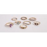 Four various 9ct gold rings, to include small wedding band and semi-precious set examples, gross