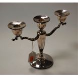 A modern silver three-sconce table candelabra, of plain undecorated form, on loaded base, h.19cm