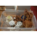 A box of miscellaneous items, to include Fortnum & Mason's anchovy paste pot lid, glass