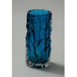 A Whitefriars blue glass bark vase, h.15cm