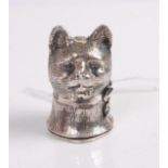 A modern English silver novelty vesta case, in the form of a cat's head, having hinged base with