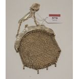 An early 20th century ladies Chinese white metal meshlink purse with clip