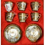 A Japanese Taisho period satsuma six-place setting tea service, typically decorated with figures and