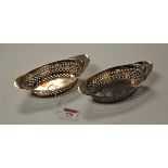 A pair of late Victorian silver bowls of pierced oval form, maker Horton & Allday, Sheffield 1895,