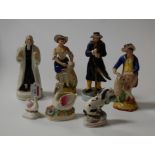 A Victorian Staffordshire figure of a shepherd in standing pose with crook in hand, together with