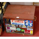 A case containing various Scalextric cars, parts and accessories