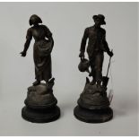 A pair of early 20th century French spelter figures the gentlemen with spade and watering can, the