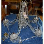 An early 20th century cut crystal glass hanging five light electrolier, approx drop 60cm