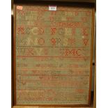 A William IV alphabet and number needlework sampler by Calder, aged 17, and dated 1833, 44 x 32cm