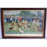 After Terence Cuneo (1907-1996), The Eastern Counties Otter Hounds, coloured print, signed lower