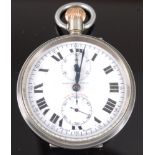 A West End Watch Co nickel cased military pocket stop watch, having an enamel dial with Roman