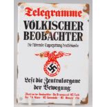 A modern German enamelled sign, "Telegramme Volkischer Beobachter" with eagle and swastika below, 17