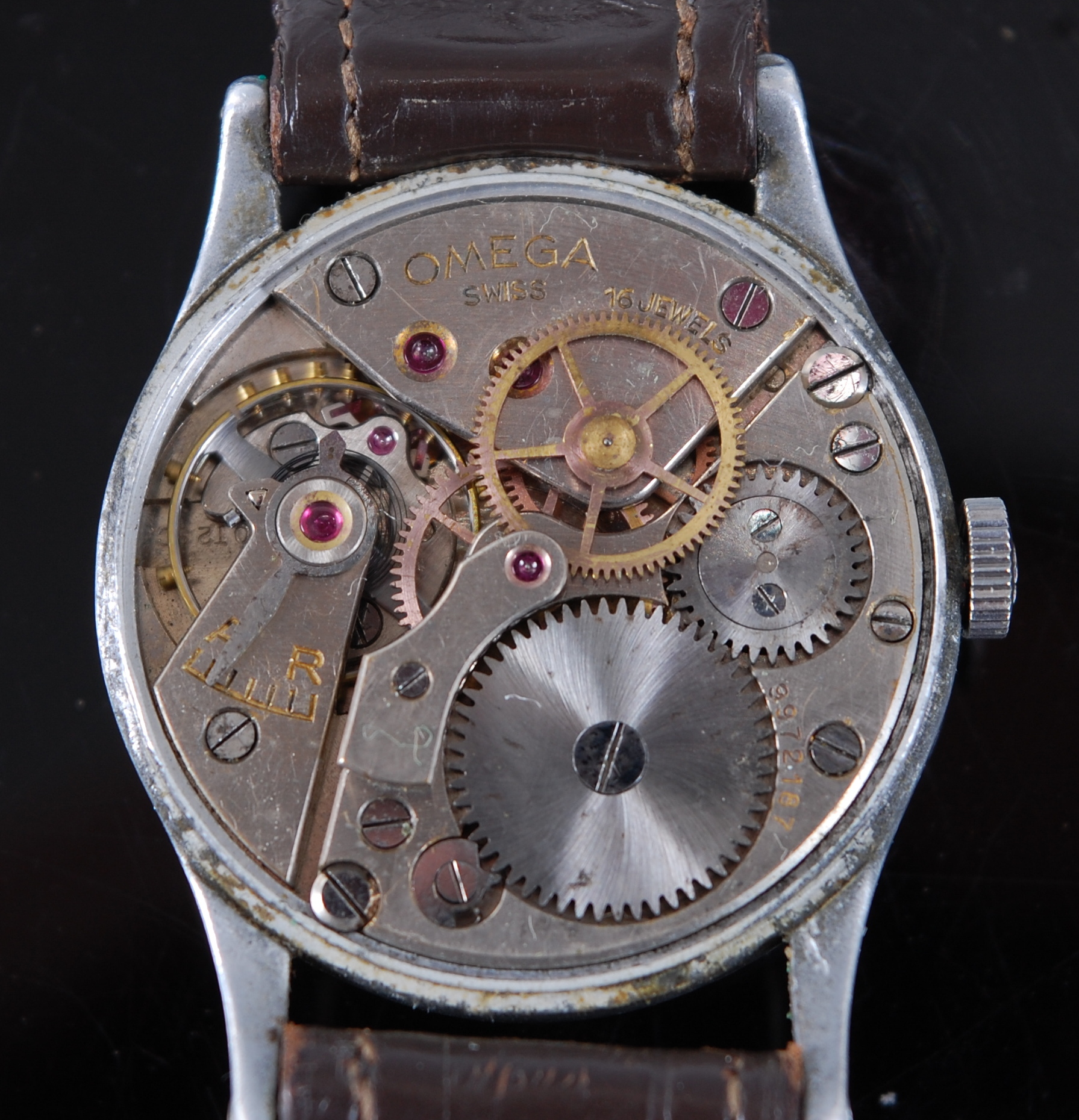 A gentleman's Omega military wristwatch having a white circular dial with Arabic numerals and - Image 2 of 9