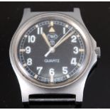 A gent's CWC (Cabot Watch Company) wristwatch, the black enamel dial with Arabic numerals and