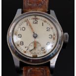 A gentleman's British military issue steel cased wristwatch, having a silvered dial with Arabic