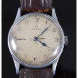 A gentleman's Omega military wristwatch having a white circular dial with Arabic numerals and