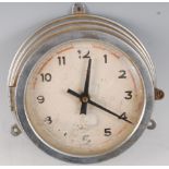 A German chrome cased ships clock, the enamel dial with Arabic numerals marked Chronometerwerke,