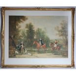 English school, 18th century style, Hunting party, lithograph, 50 x 71cm.