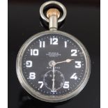 A WW I Royal Flying Corps nickel cased cockpit watch, having a black enamel dial with Arabic