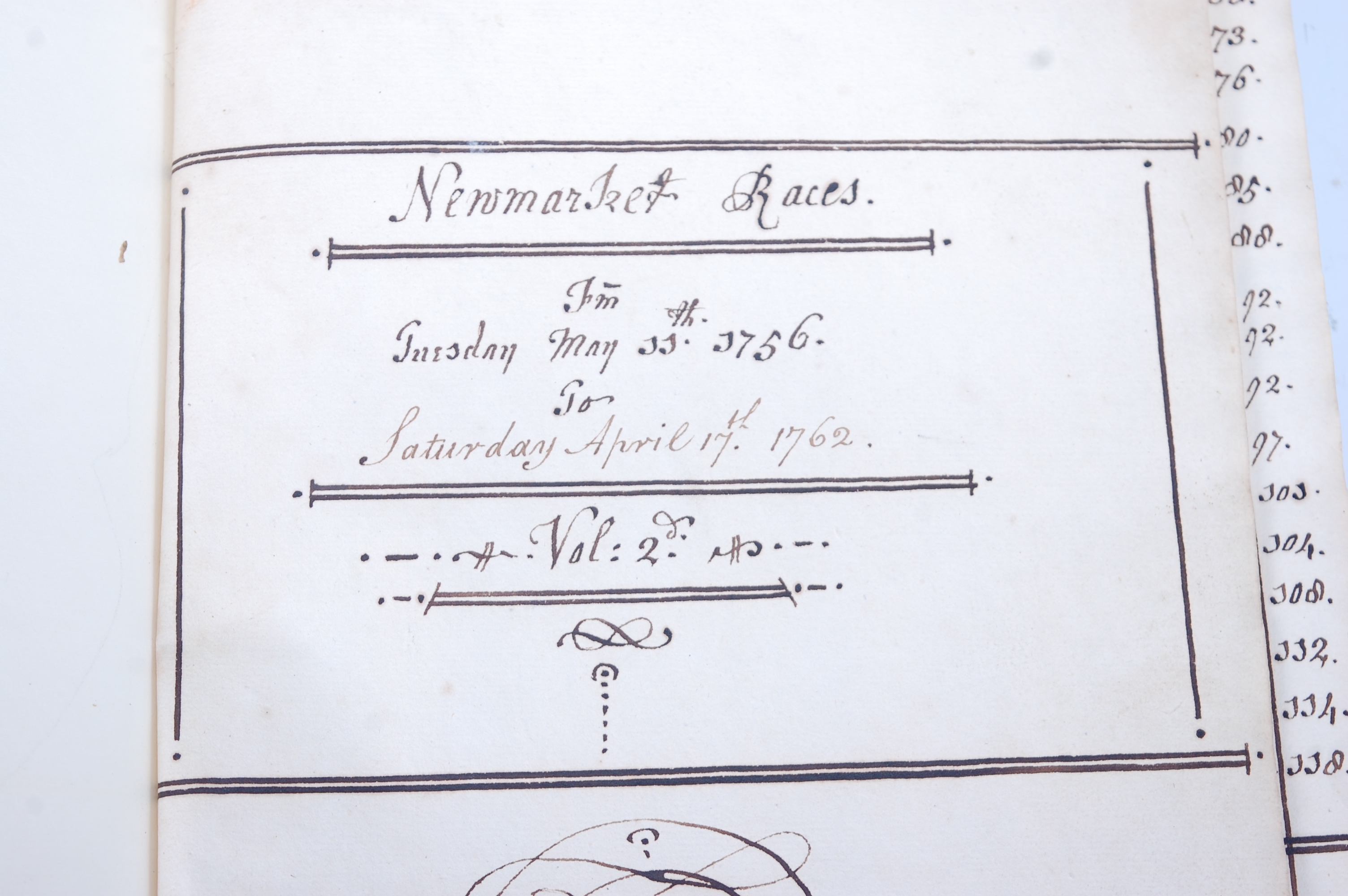 Newmarket Races, 18th century hand written ledgers showing all of the dates, meetings, runners and - Image 7 of 11