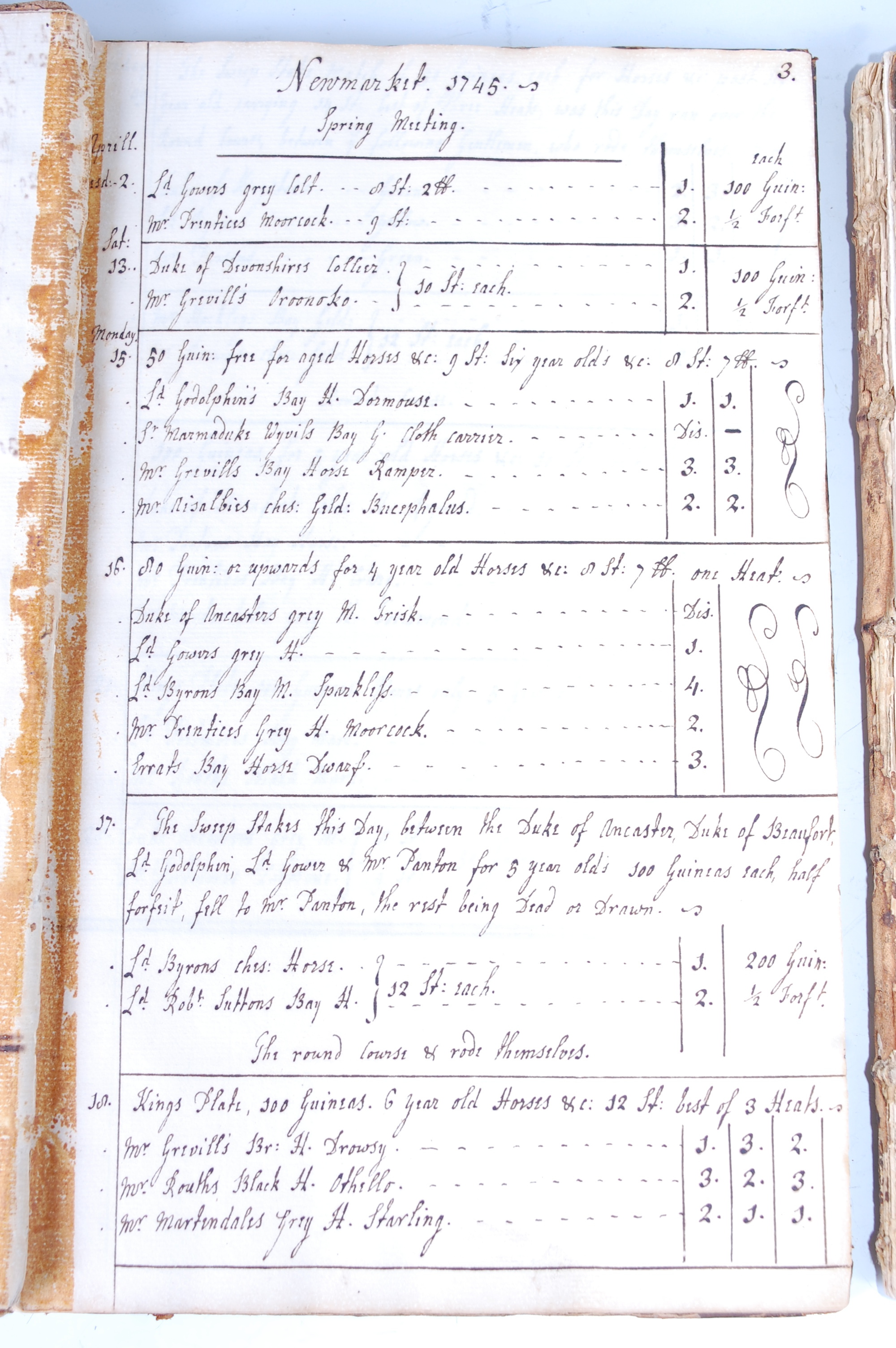 Newmarket Races, 18th century hand written ledgers showing all of the dates, meetings, runners and - Image 5 of 11