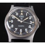 A gentleman's CWC (Cabot Watch Company) military issue steel cased Quartz wristwatch, having a black