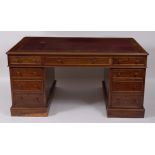 An early Victorian mahogany twin pedestal partners desk, having a gilt tooled leather inset