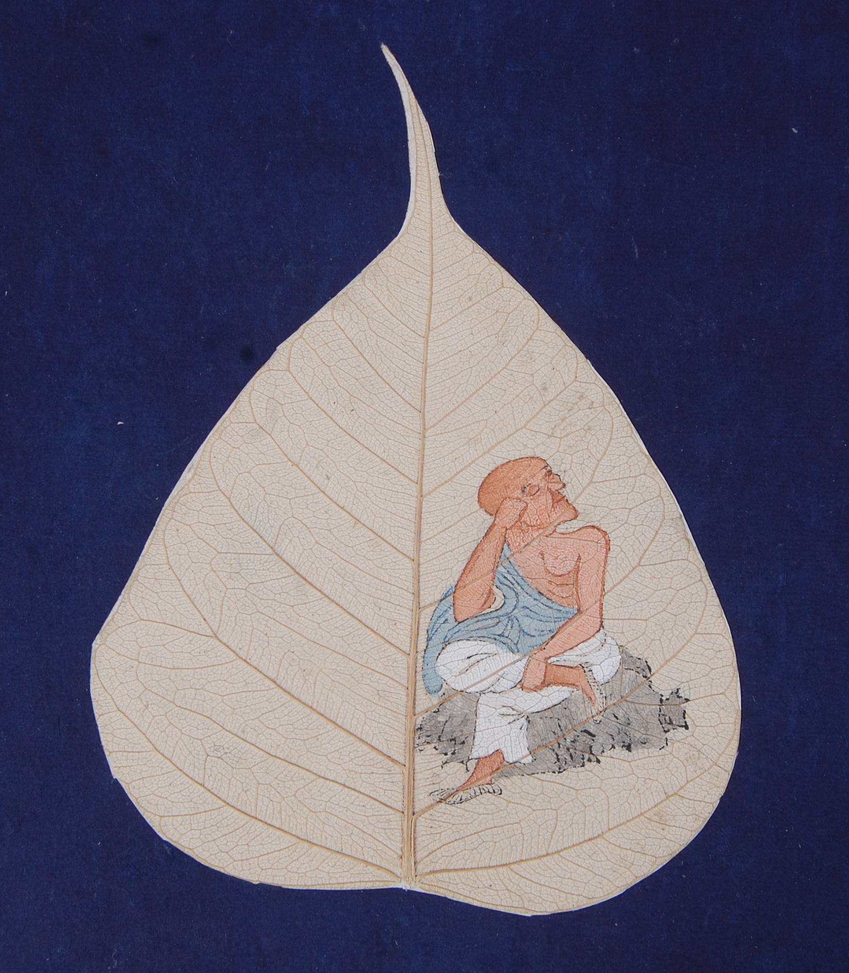 An album of Bodhi tree leaf paintings, containing eighteen gouache paintings depicting various - Image 7 of 21