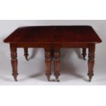 A Victorian mahogany round cornered extending dining table, having pull-out action, single extra