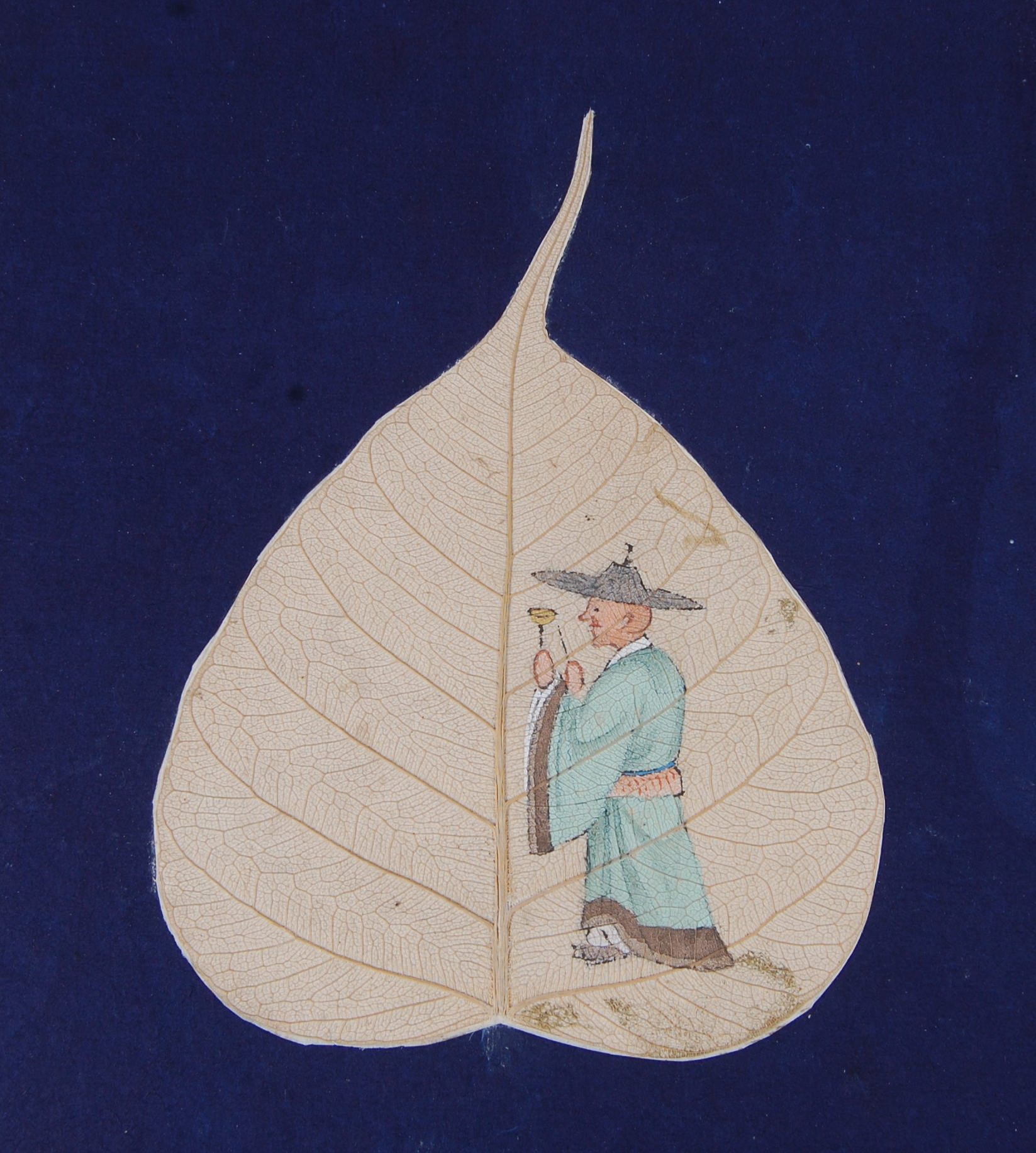An album of Bodhi tree leaf paintings, containing eighteen gouache paintings depicting various - Image 13 of 21