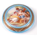 A late 19th century French enamel and guilloche enamel lady's travelling powder compact, the