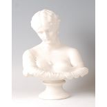 A late Victorian parian bust of a maiden with plaited hair, on unsigned socle, h.25cm