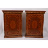 A pair of 19th century French rosewood and fine specimen marquetry inlaid cabinets, each having
