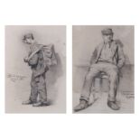 Charles Alphonse Goldie (act.1858-1912) - A seated man with cap, pencil drawing, signed and dated '
