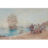 Morris Randall (1865-1950) - Fishermen on the dockside, watercolour, signed lower right, 33 x 49cm