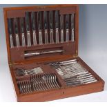 A Mappin & Webb six place setting fitted cutlery canteen and contents, comprising six table forks,