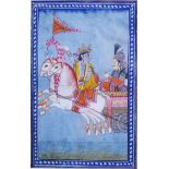 19th century Indian school - Krishna preaching Arjuna, gouache, 15 x 10cm