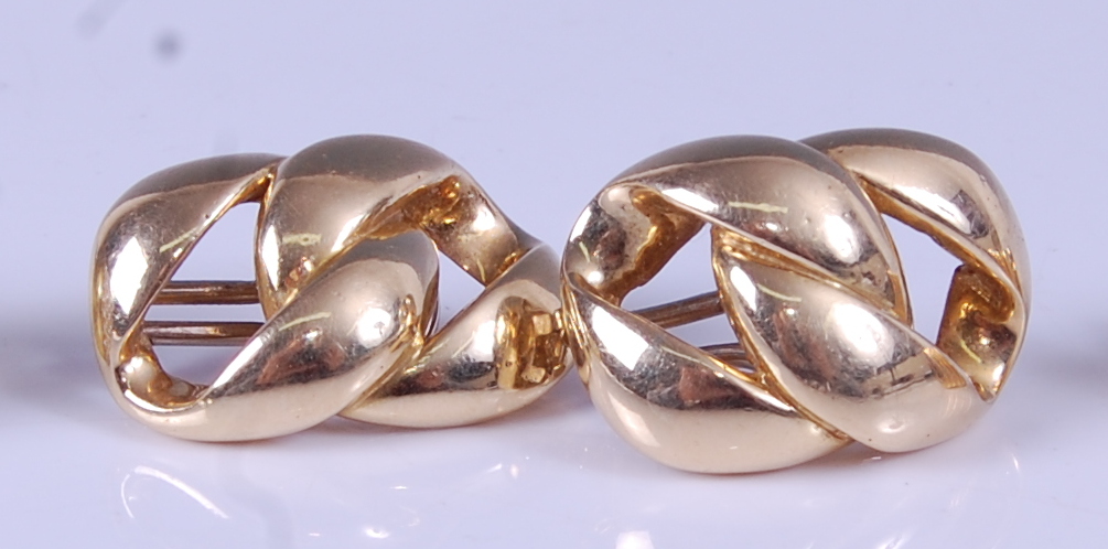 A pair of yellow metal double curblink clip earrings, with Omega backs, dimensions 32 x 20mm,