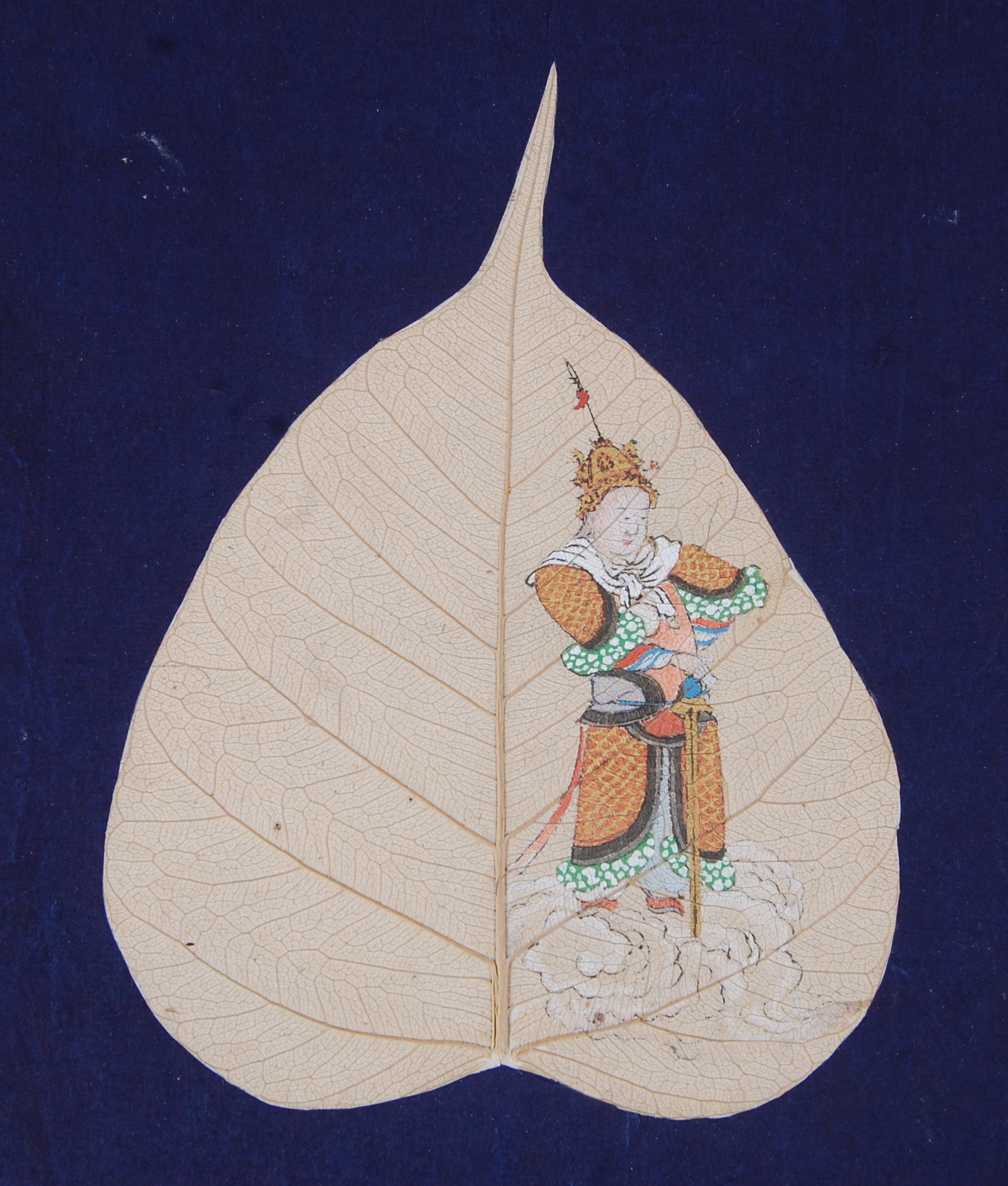 An album of Bodhi tree leaf paintings, containing eighteen gouache paintings depicting various