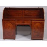 A 19th century mahogany, rosewood crossbanded and satinwood strung roll top desk , having single