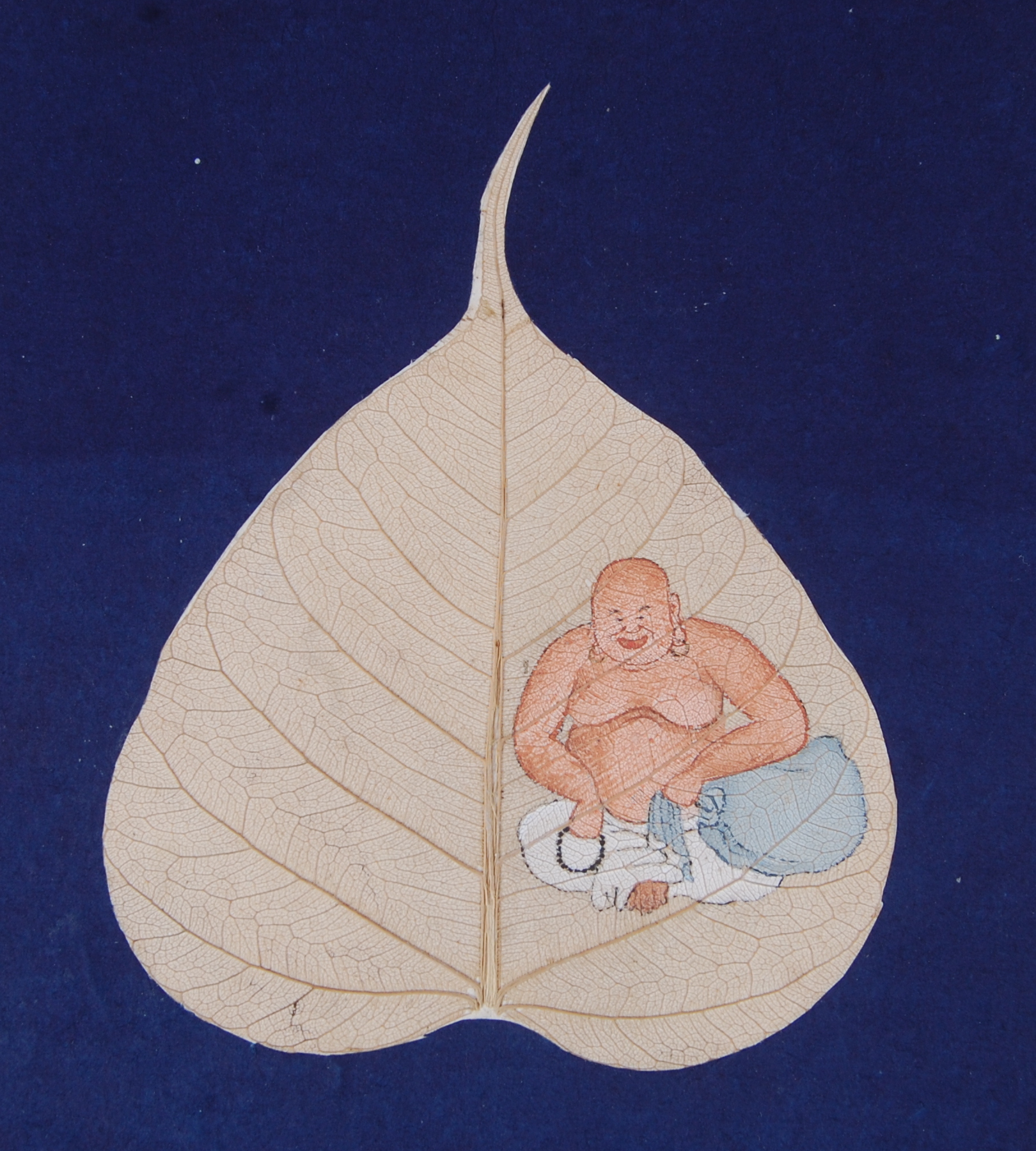 An album of Bodhi tree leaf paintings, containing eighteen gouache paintings depicting various - Image 16 of 21
