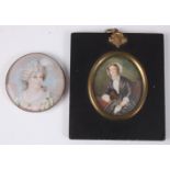 19th century school - bust portrait of a maiden with a feather in her hair, miniature watercolour on