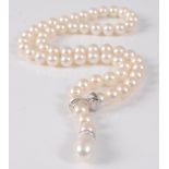 A single row cultured pearl Lariat style necklet, comprising of 58 8.2 to 8.4mm uniform pearls